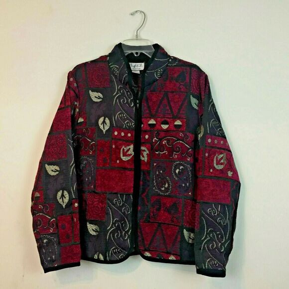 (JL) Y2K Mary McFadden Collection Womens Jacket Size L Tapestry Zip Up Fairycore - Picture 1 of 7
